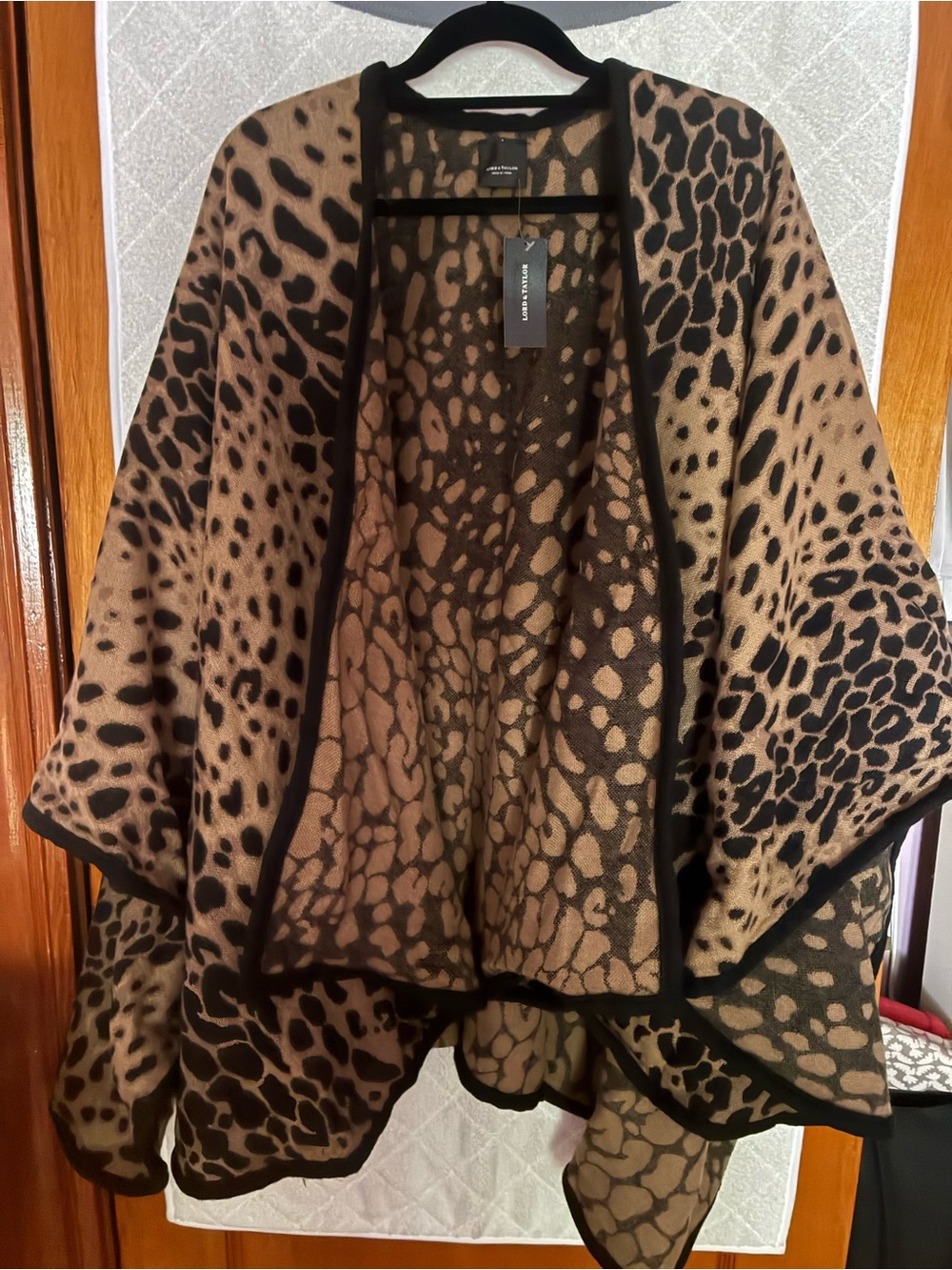 Lord & Taylor Leopard Print Open-Front Poncho in Brown and Black